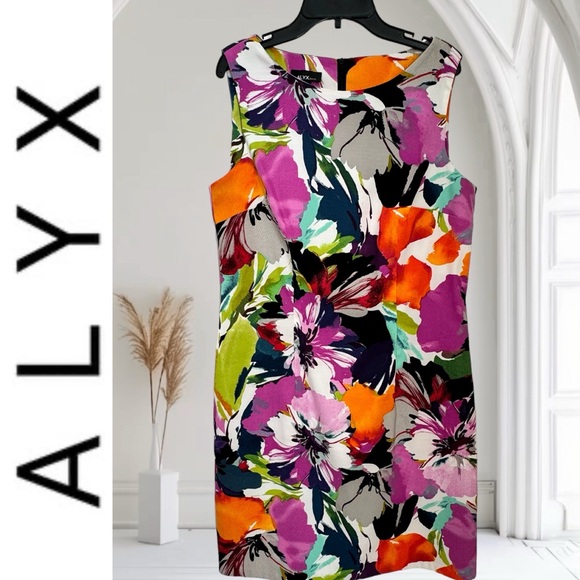 ALYX FLORAL MULTICOLOR SLEEVELESS SHEATH DRESS. KNEE LENGHT. LIKE NEW! - Picture 1 of 15
